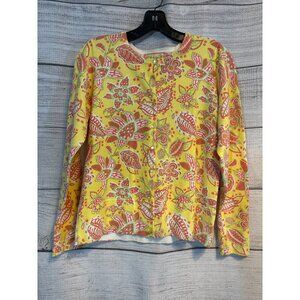 Lilly & Van Long Sleeve Yellow Floral Cardigan Sweater M